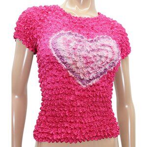 Vintage 90s Y2K Pink Popcorn Bubble Expandable Top Graphic Heart OS